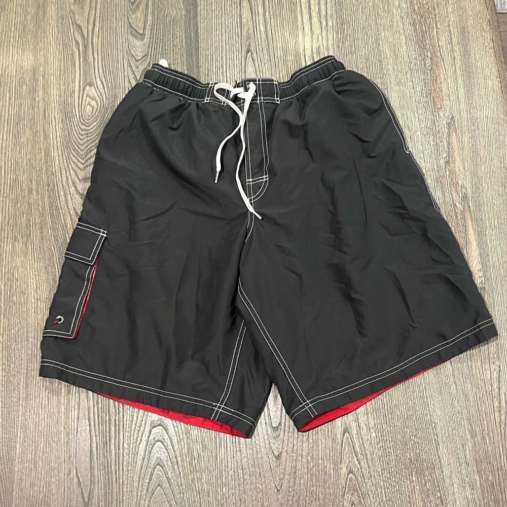Speedo Board Short Athletic Surfing Trunks Elastic Drawstring Waist Black Large